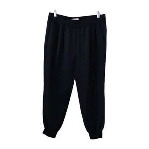 Joie Mariner Pants Women L Black Jogger Crepe Cropped Casual Chic Pocket Pull On